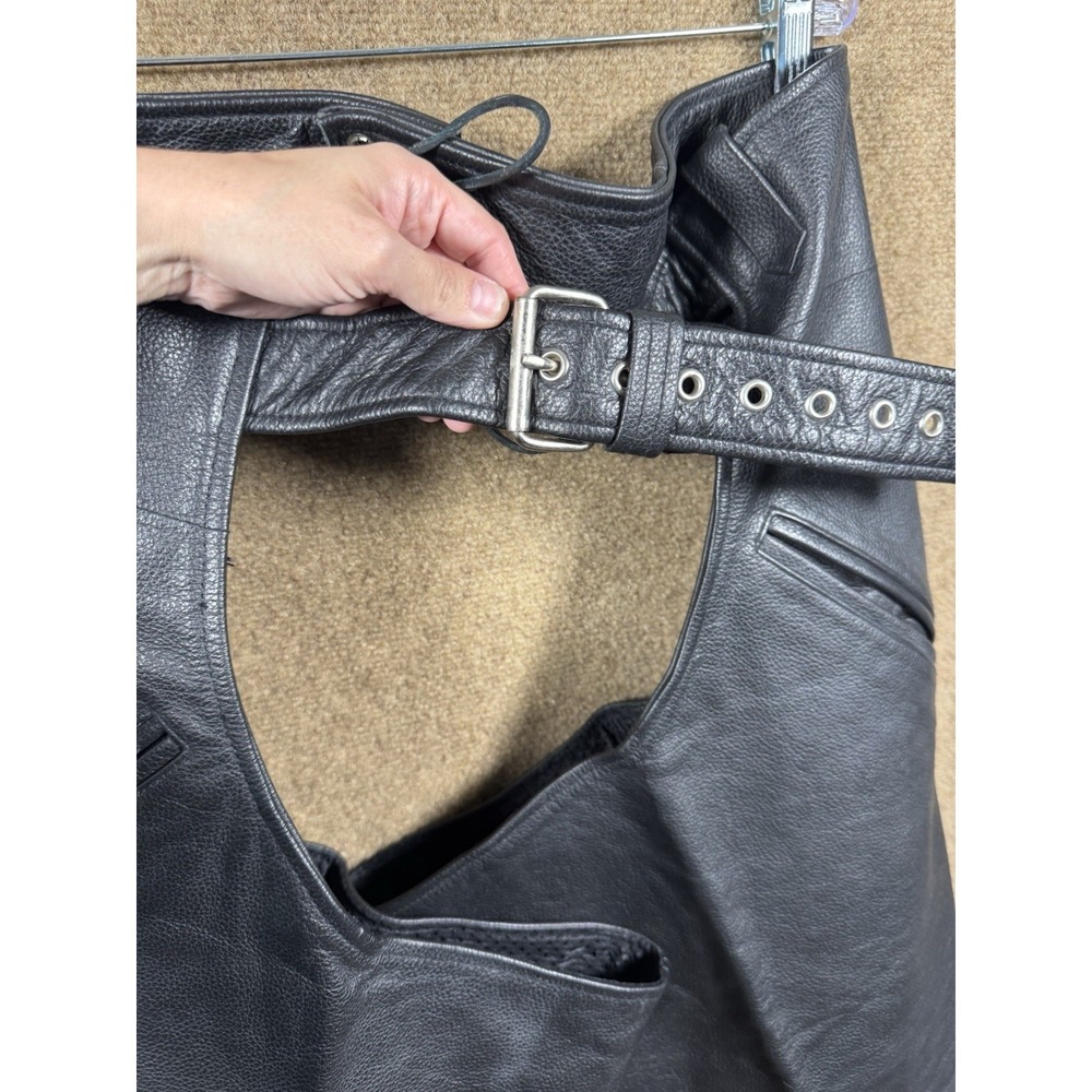 FMC First Manufacturing Co Black Leather Motorcycle Chaps Men's Size 5X 5XL - Picture 3 of 13